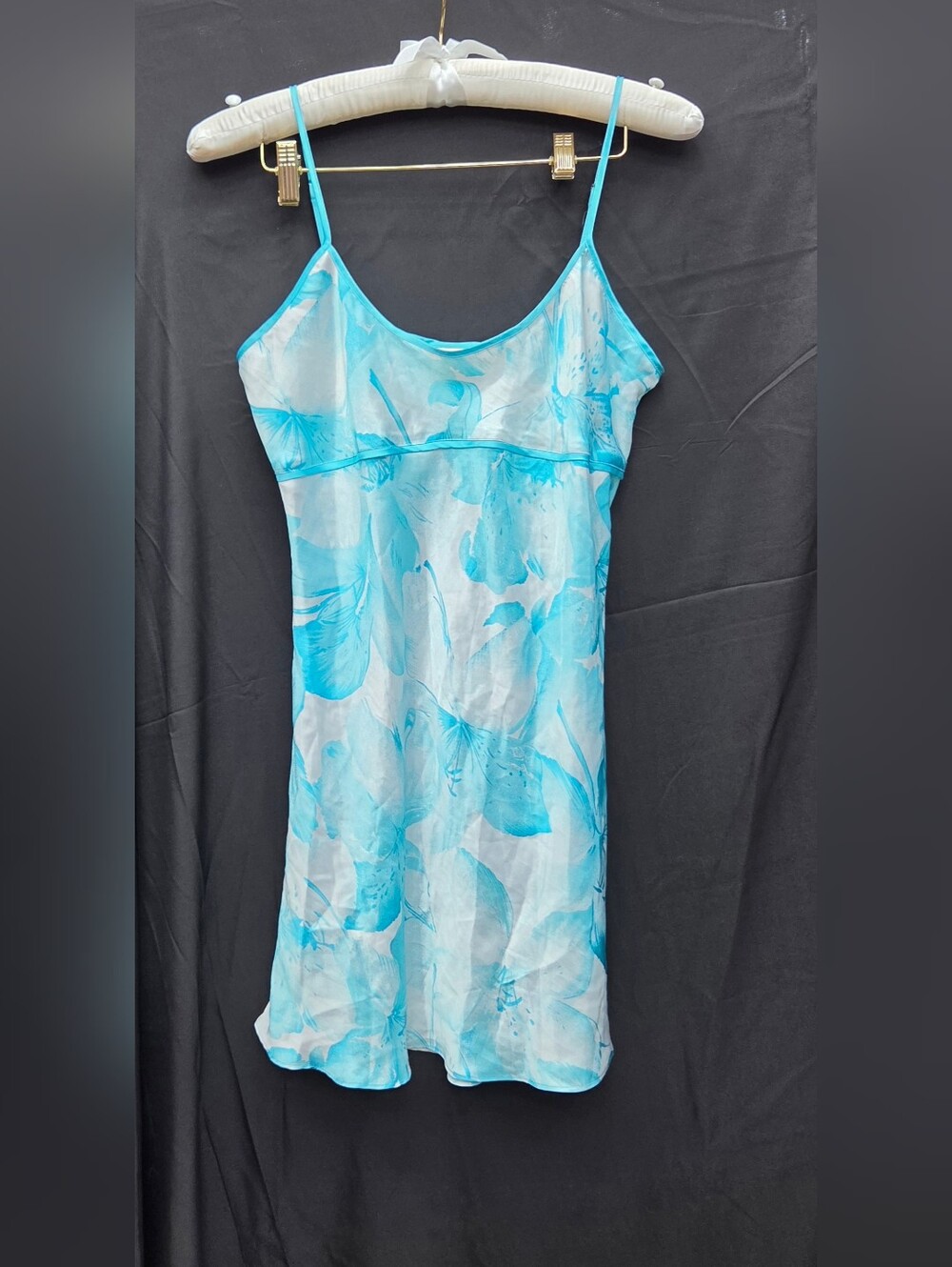 Sophia by Delicates Blue Floral Satin Slip Dress Nightgown S